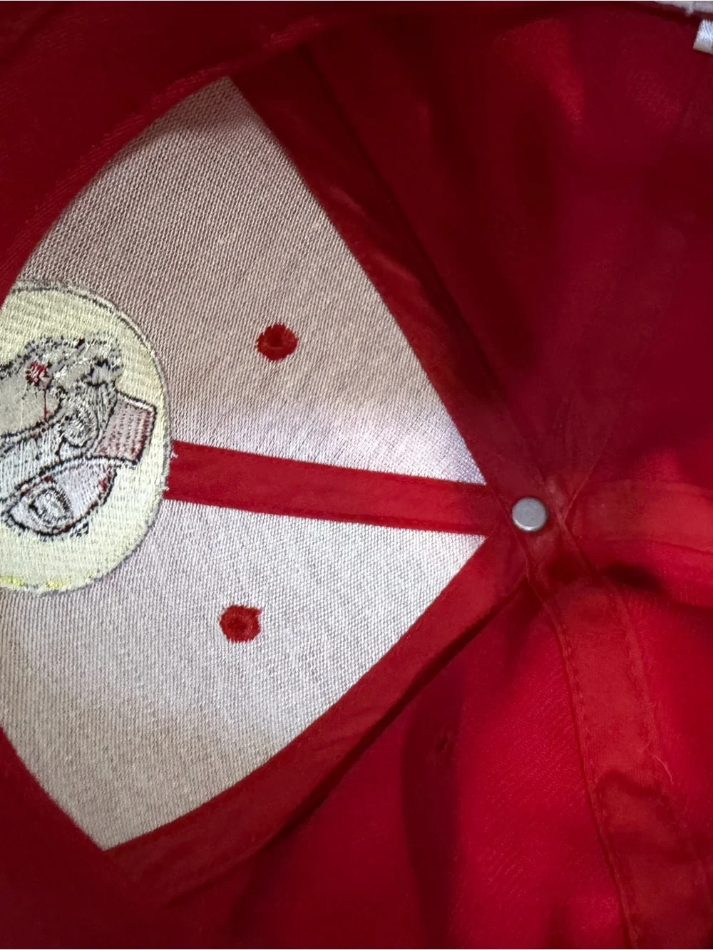 Red men’s BUCKEE’s Baseball Cap with Embroidered Mascot